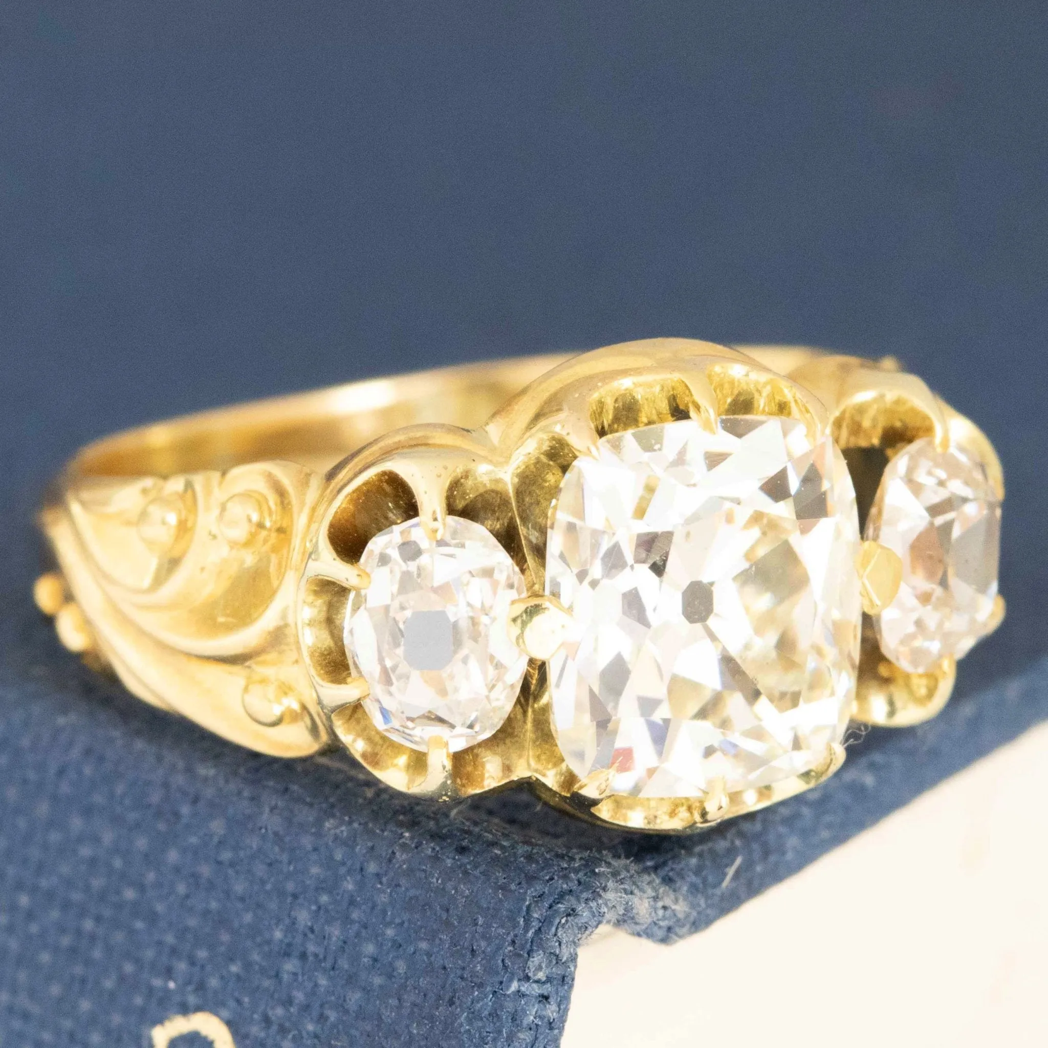 2.63ctw Victorian Old Mine Cut Diamond Trilogy Ring