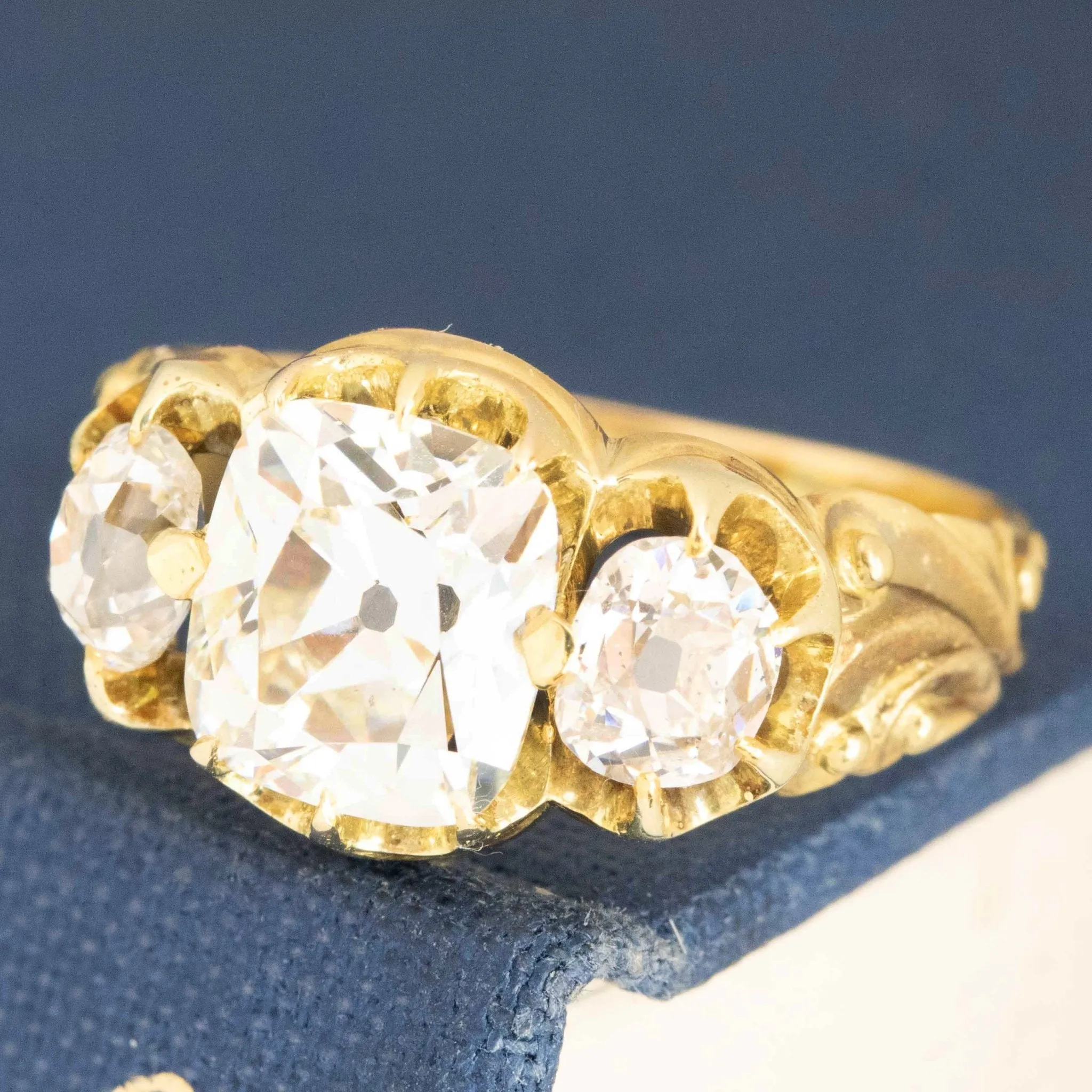 2.63ctw Victorian Old Mine Cut Diamond Trilogy Ring