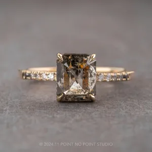 2.64 Carat Salt and Pepper Asscher Diamond Engagement Ring, Ombre Jules Setting, 14K Yellow Gold