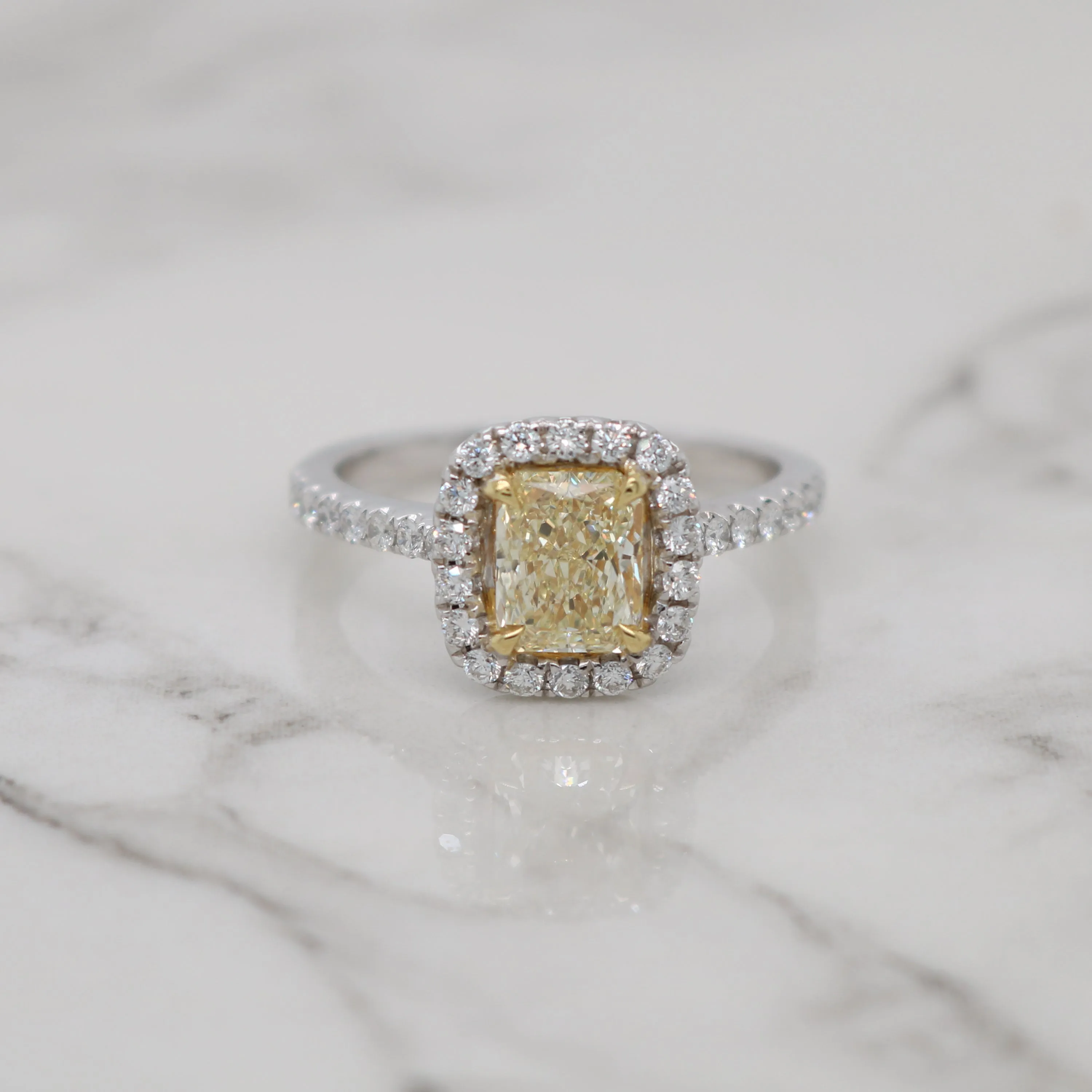 2ct Fancy Yellow Radiant Halo Engagement Ring