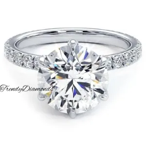 3 Carat Round Brilliant Petite 6 Prong Micropavé