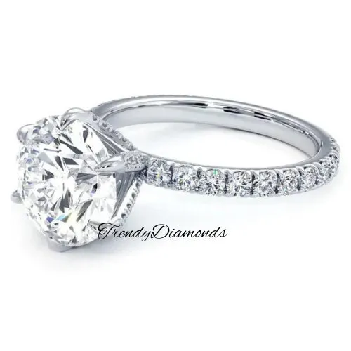 3 Carat Round Brilliant Petite 6 Prong Micropavé