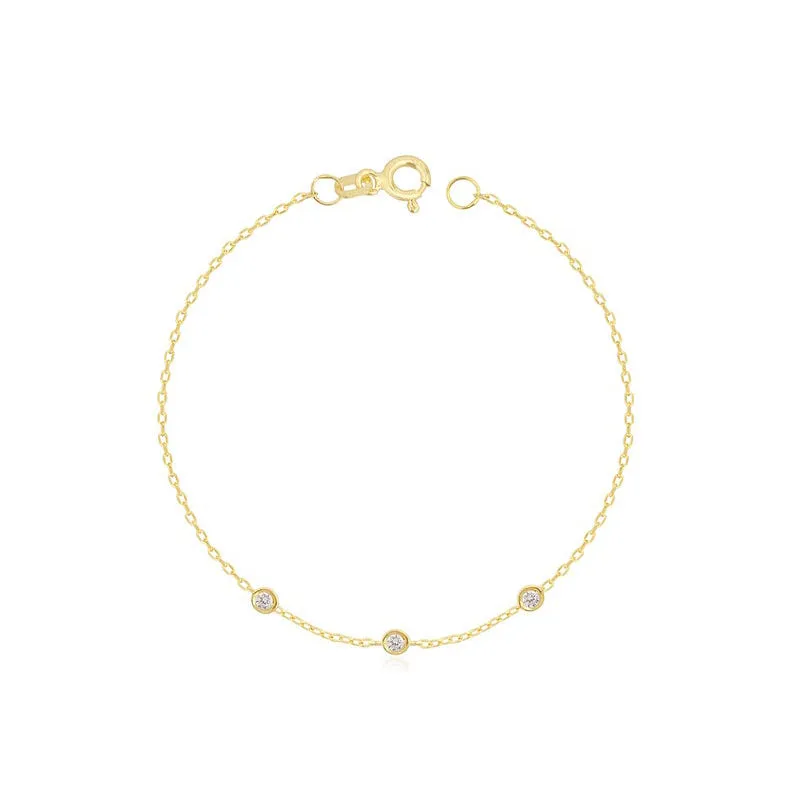 3 Diamonds Women's Bracelet in 14k Solid Gold