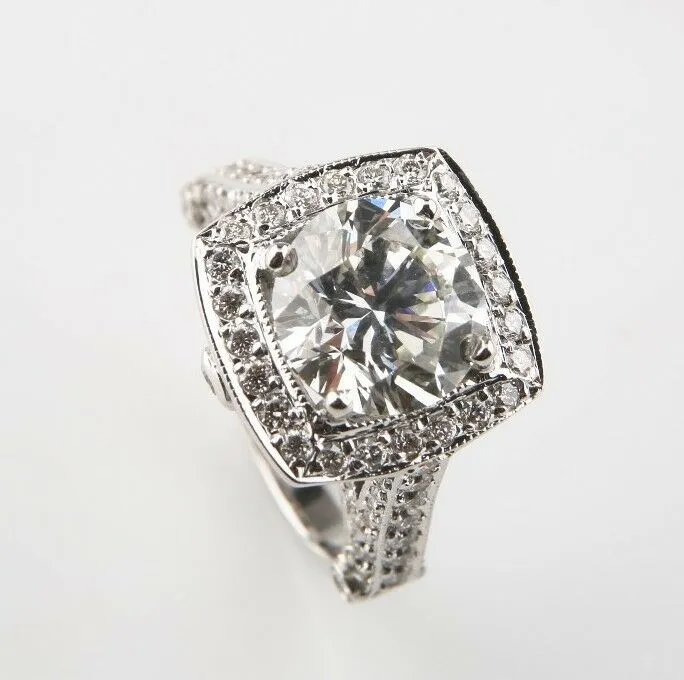 3.05 carat Round Brilliant Diamond 14k White Gold Engagement Ring GIA Certified