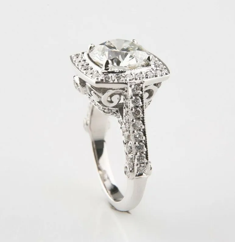 3.05 carat Round Brilliant Diamond 14k White Gold Engagement Ring GIA Certified