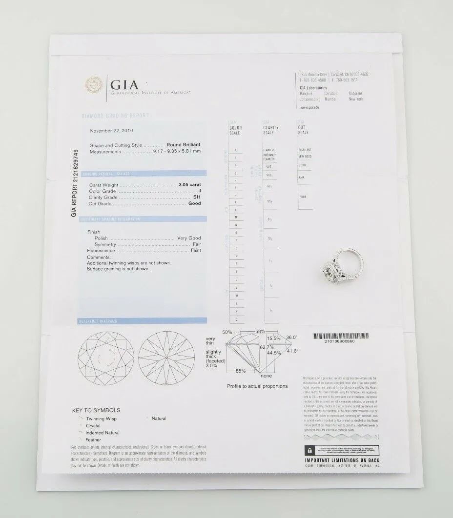 3.05 carat Round Brilliant Diamond 14k White Gold Engagement Ring GIA Certified