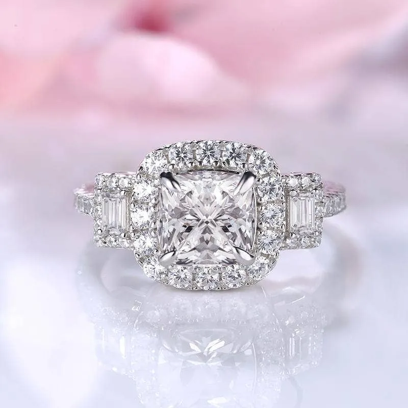 3.0ct Asscher Cut Three Stone Engagement Ring