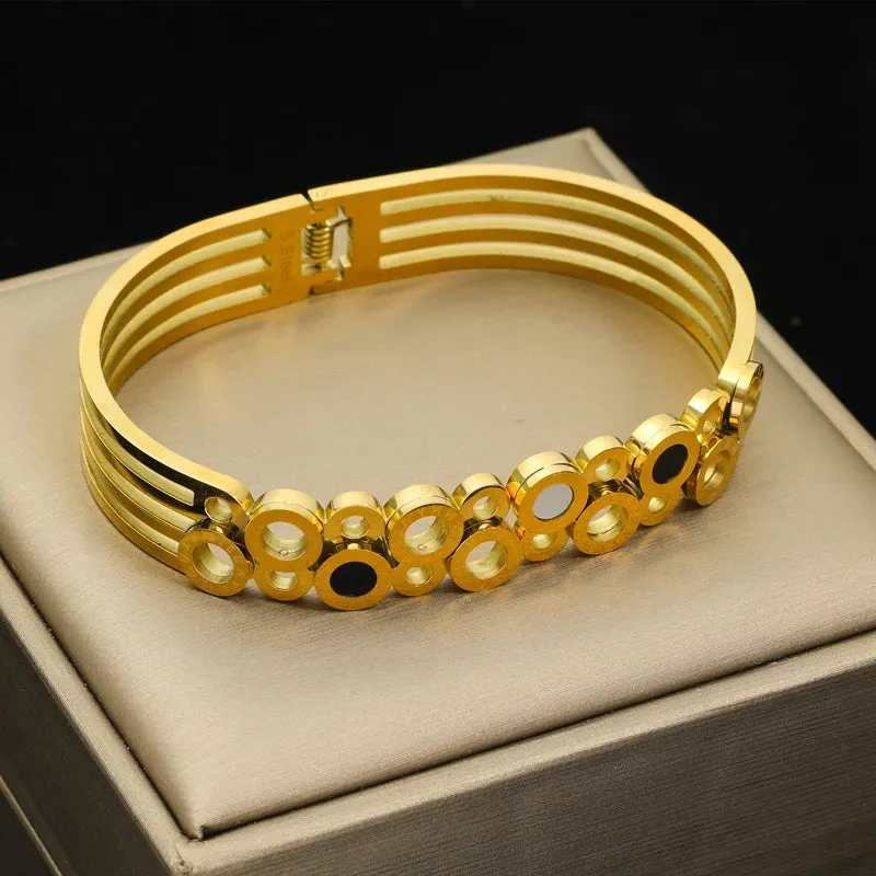 316L Stainless Steel Gold Color Twisted Bangles Waterproof Adjustable Bracelet