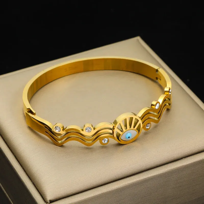 316L Stainless Steel Gold Color Twisted Bangles Waterproof Adjustable Bracelet