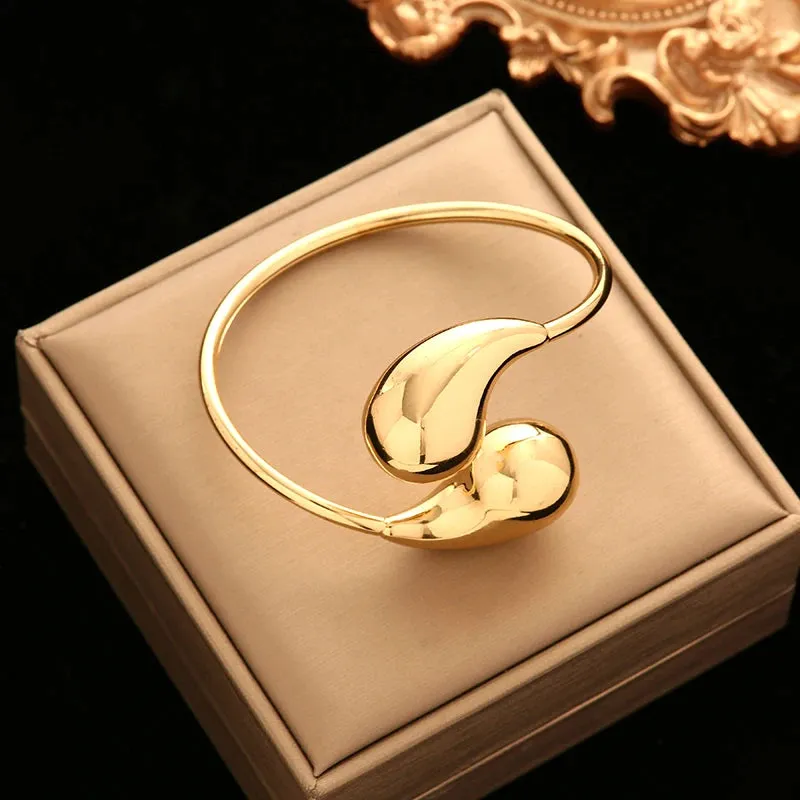 316L Stainless Steel Gold Color Twisted Bangles Waterproof Adjustable Bracelet