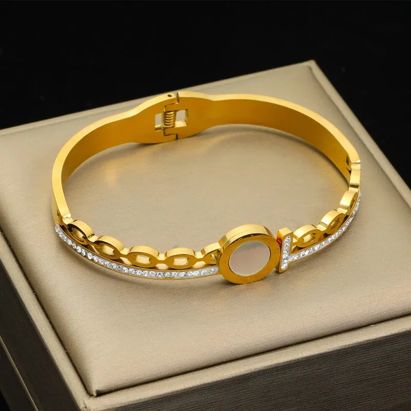 316L Stainless Steel Gold Color Twisted Bangles Waterproof Adjustable Bracelet