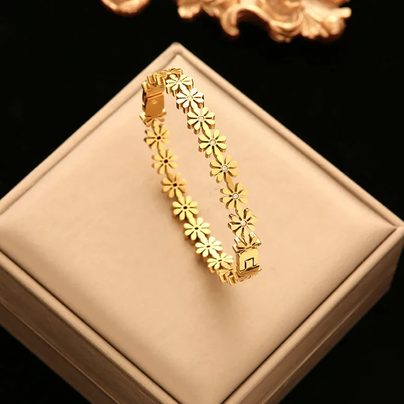 316L Stainless Steel Gold Color Twisted Bangles Waterproof Adjustable Bracelet