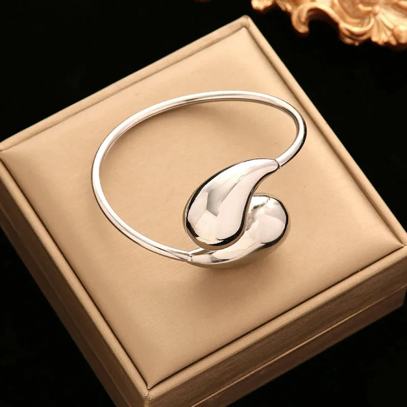 316L Stainless Steel Gold Color Twisted Bangles Waterproof Adjustable Bracelet