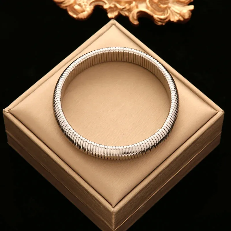 316L Stainless Steel Gold Color Twisted Bangles Waterproof Adjustable Bracelet