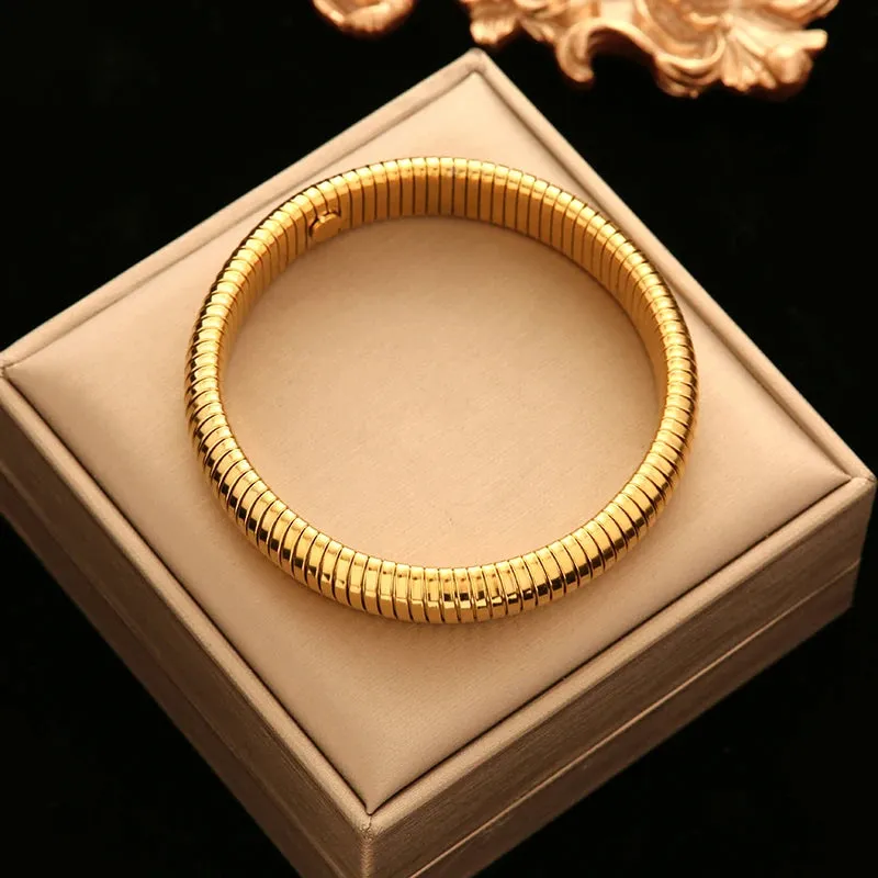 316L Stainless Steel Gold Color Twisted Bangles Waterproof Adjustable Bracelet