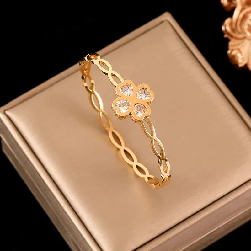 316L Stainless Steel Gold Color Twisted Bangles Waterproof Adjustable Bracelet