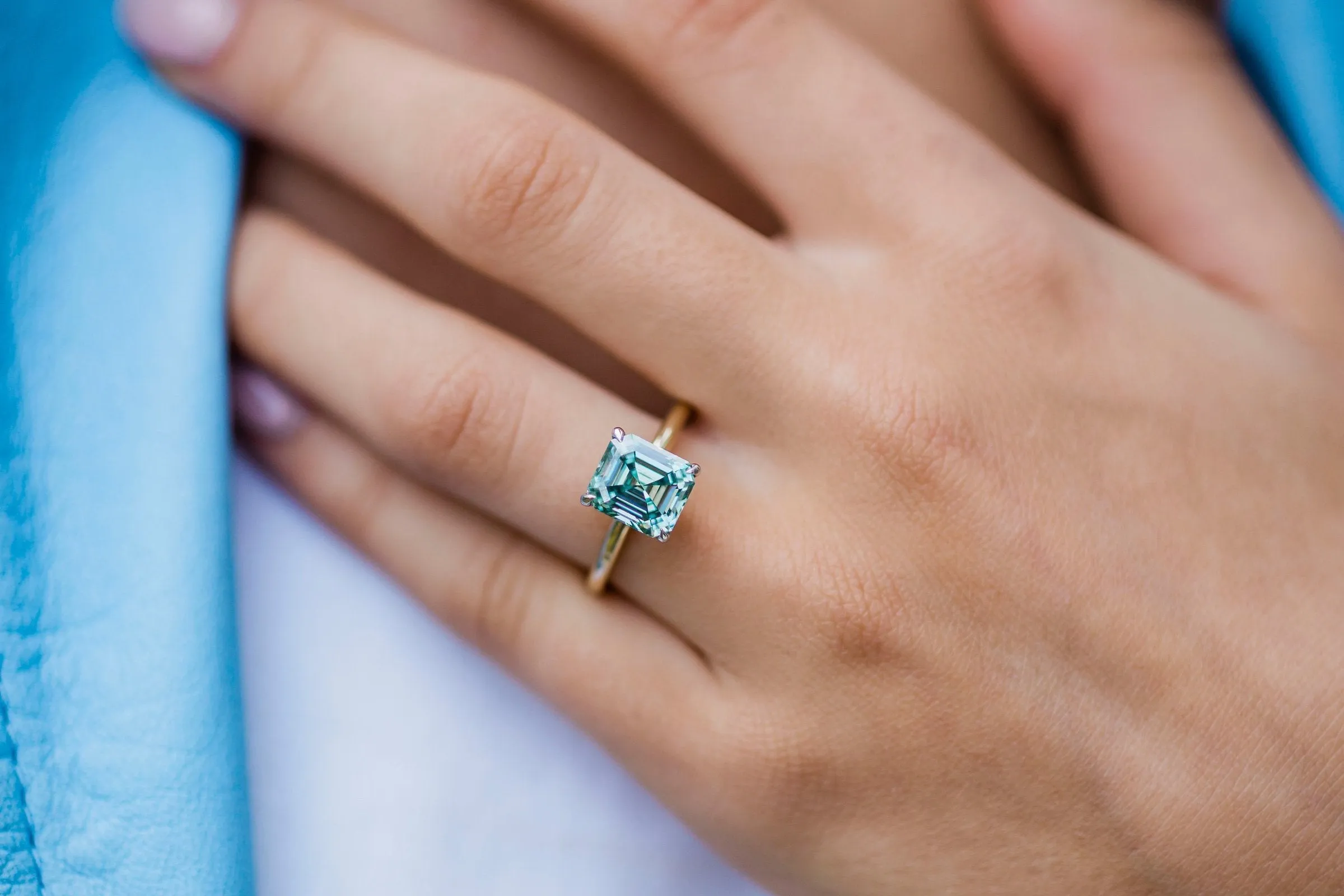 3.30ct Vintage Blue Moissanite Engagement Ring Cluster Rose Gold Unique Anniversary Ring Solid Gold Ring Customized