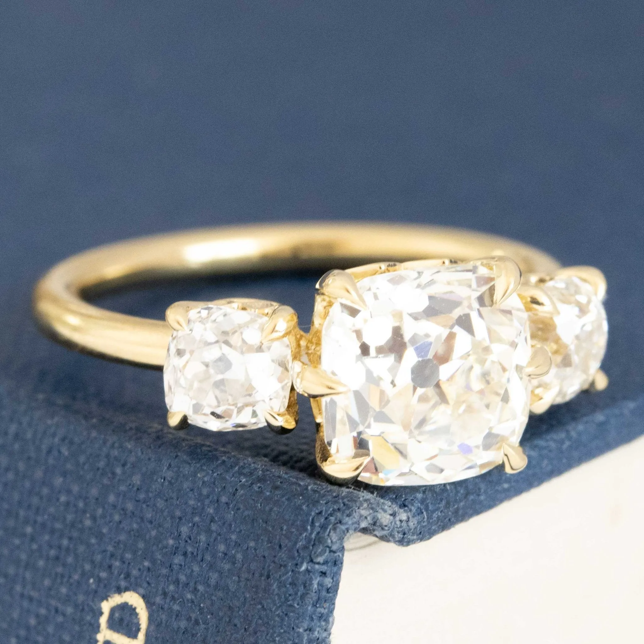 3.46ctw Old Mine Cut Diamond Trilogy Ring, GIA
