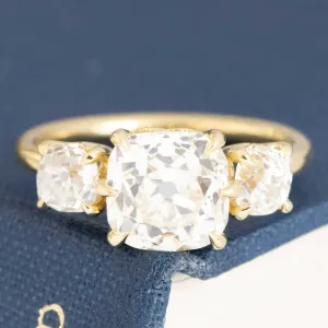 3.46ctw Old Mine Cut Diamond Trilogy Ring, GIA