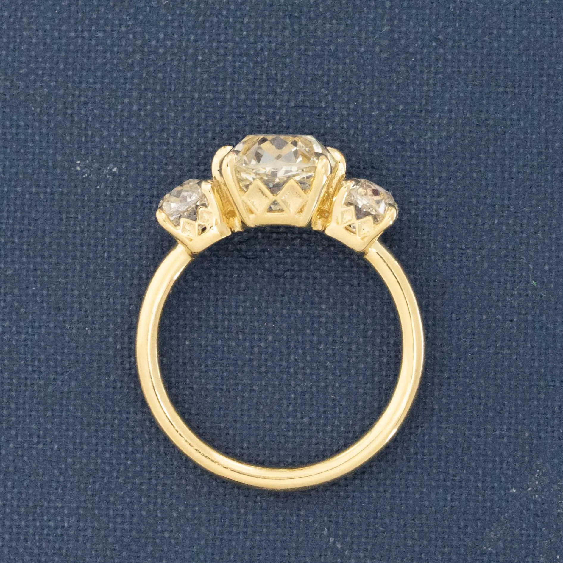 3.46ctw Old Mine Cut Diamond Trilogy Ring, GIA