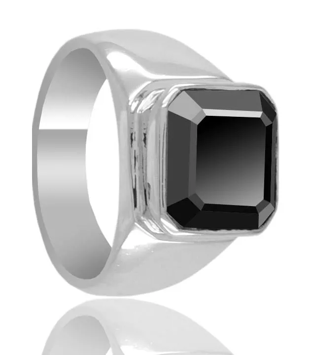 3.50 Ct Certified Black Diamond Solitaire Men's Ring in 925 Silver, Excellent Cut with Great Luster