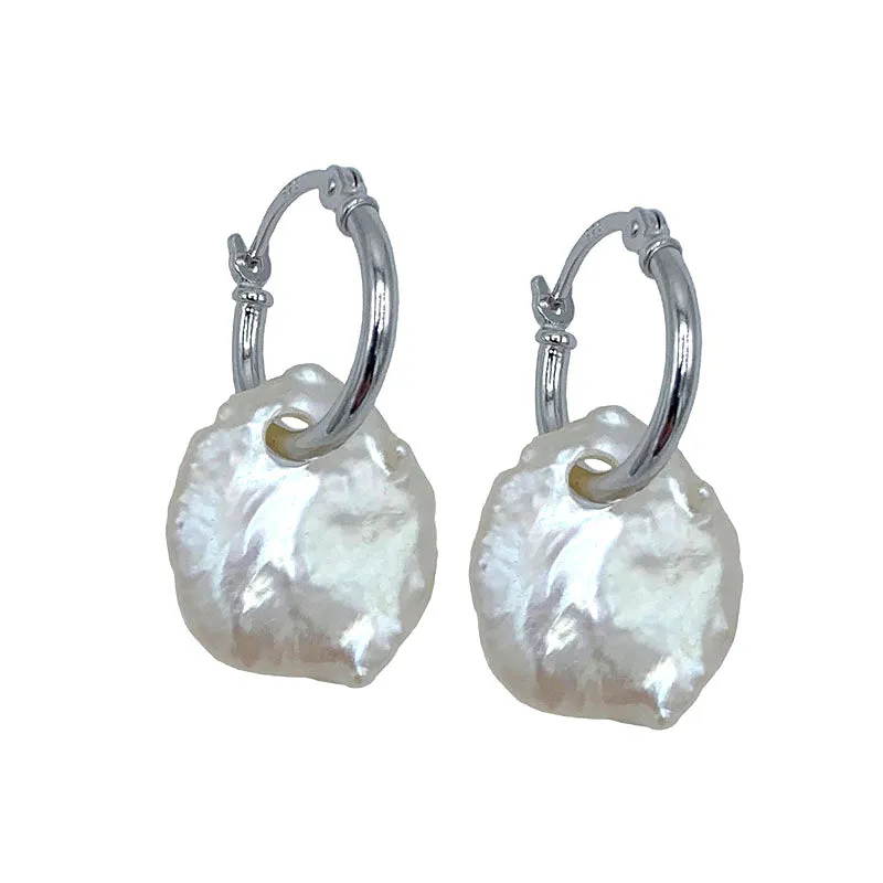 352-01-S | HUGGIE FRESHWATER PEARL EARRINGS (WHITE ON STERLING)