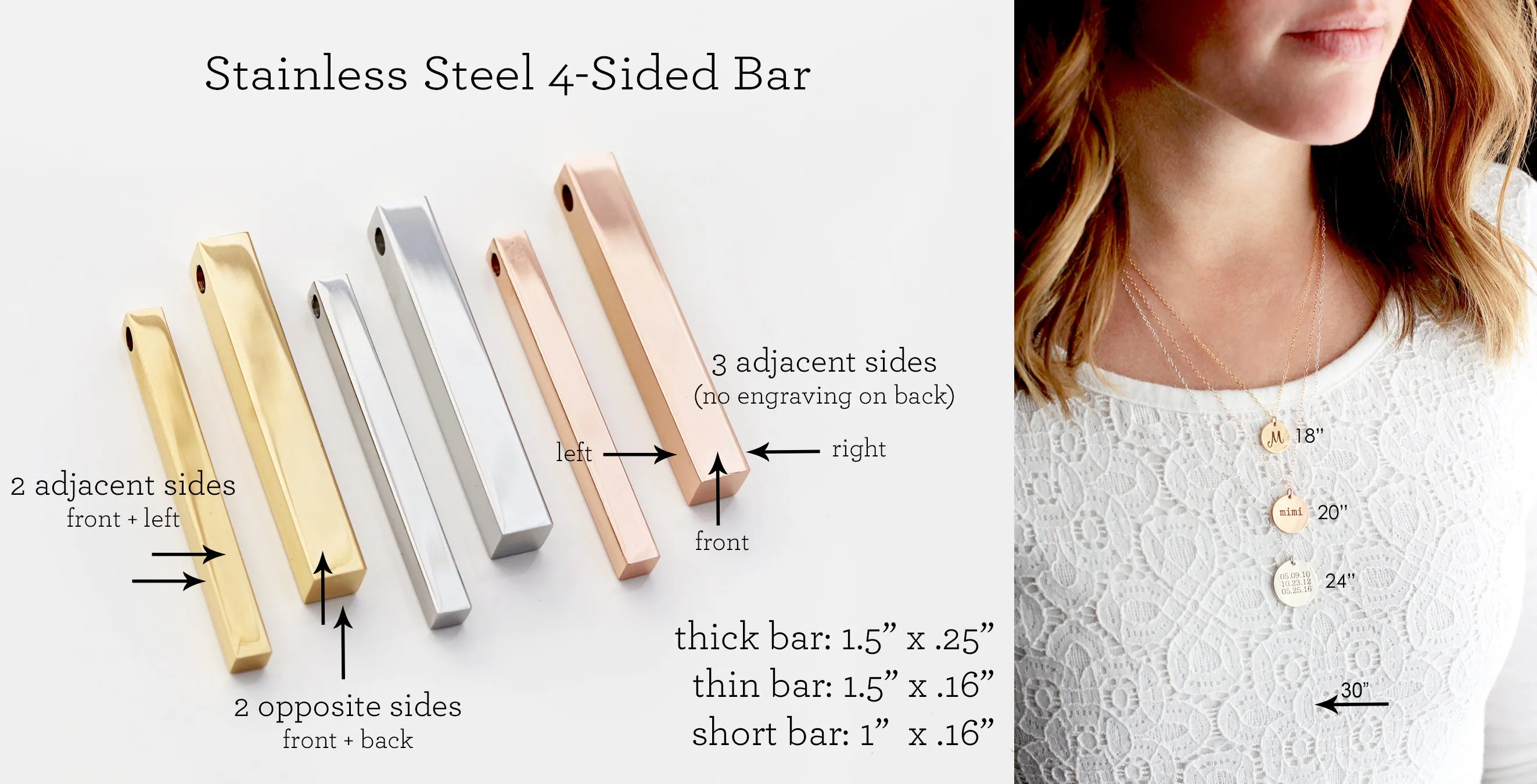 4 Sided Bar Necklace | Short Bar