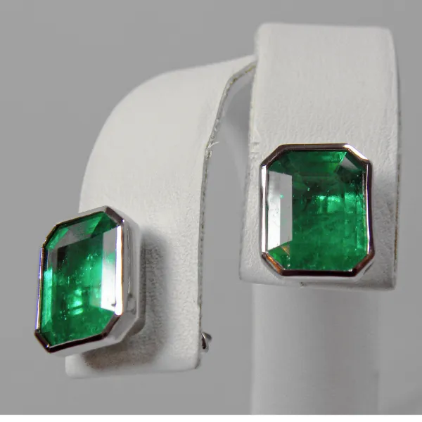 4.60ct AAA Green Color Colombian Emerald Stud Earrings 18K White Gold~One Of Akind
