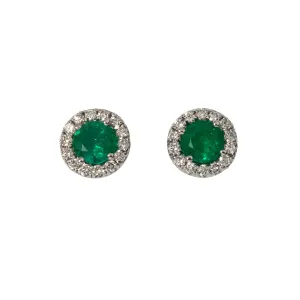 .57ct Emerald & Diamond Halo 18K White Gold Stud Earrings