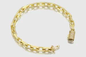 5mm Solid Heavy Cable Link Yellow Gold Diamond Lock Bracelet
