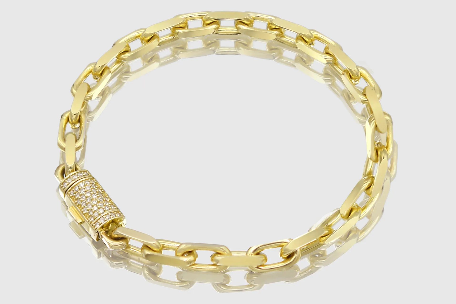 5mm Solid Heavy Cable Link Yellow Gold Diamond Lock Bracelet