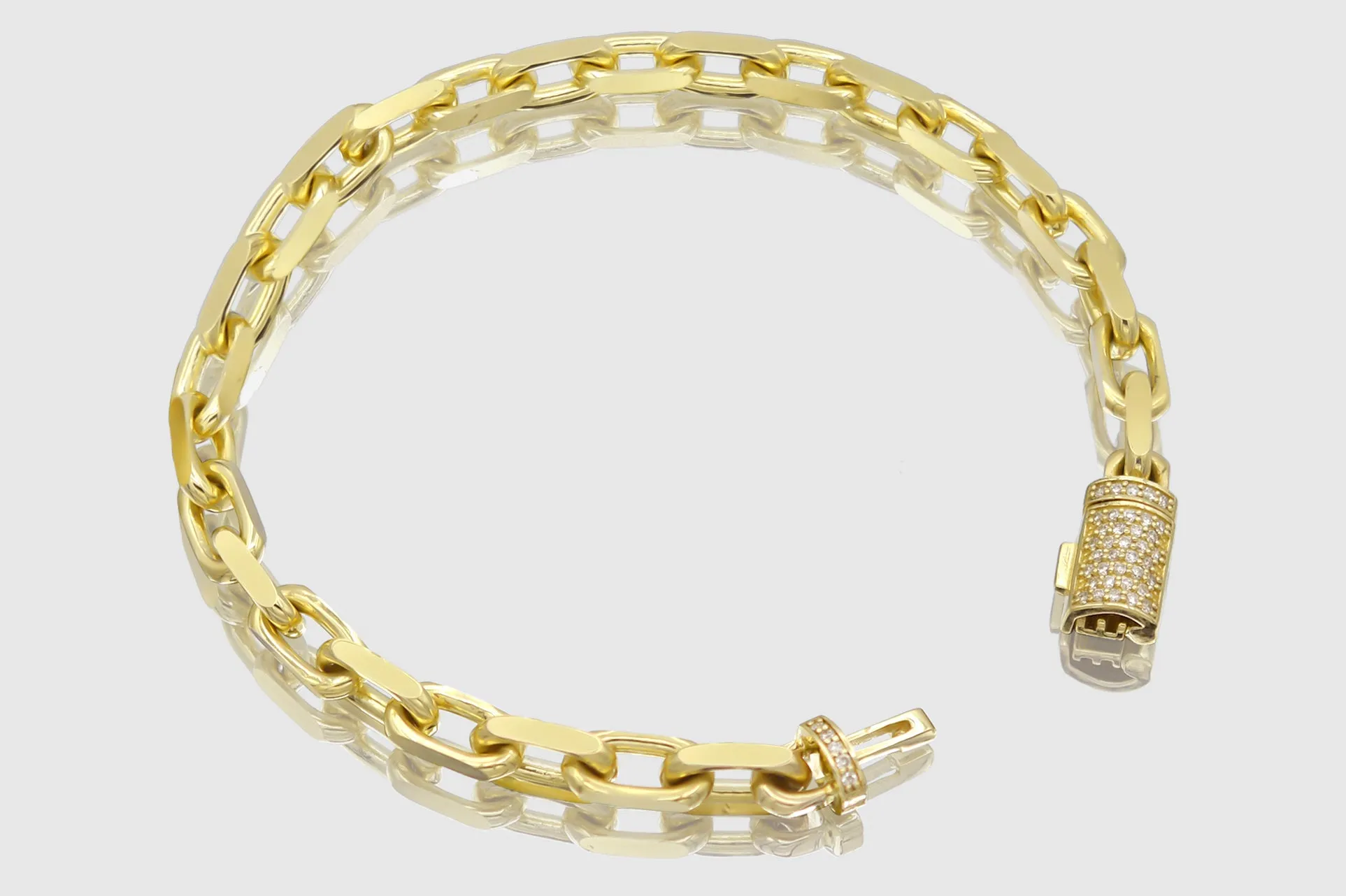 5mm Solid Heavy Cable Link Yellow Gold Diamond Lock Bracelet