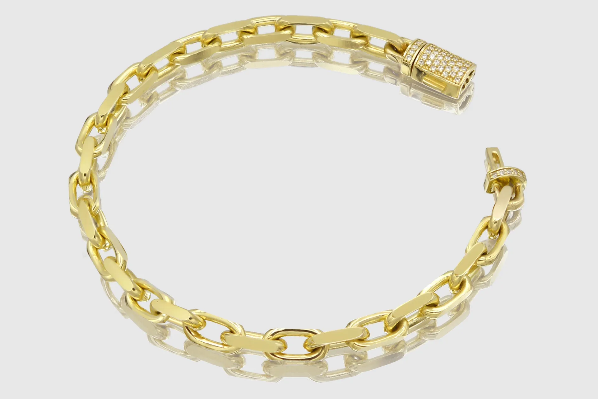 5mm Solid Heavy Cable Link Yellow Gold Diamond Lock Bracelet