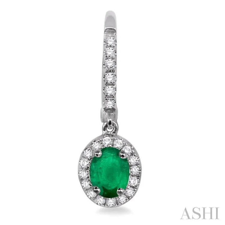5x3 mm Oval Cut Emerald and 1/4 Ctw Round Cut Diamond Earrings in 14K White Gold - Custom
