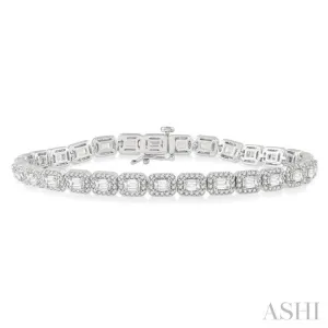 6 ctw Emerald & Round Cut Diamond Halo Tennis Bracelet in 14K White Gold