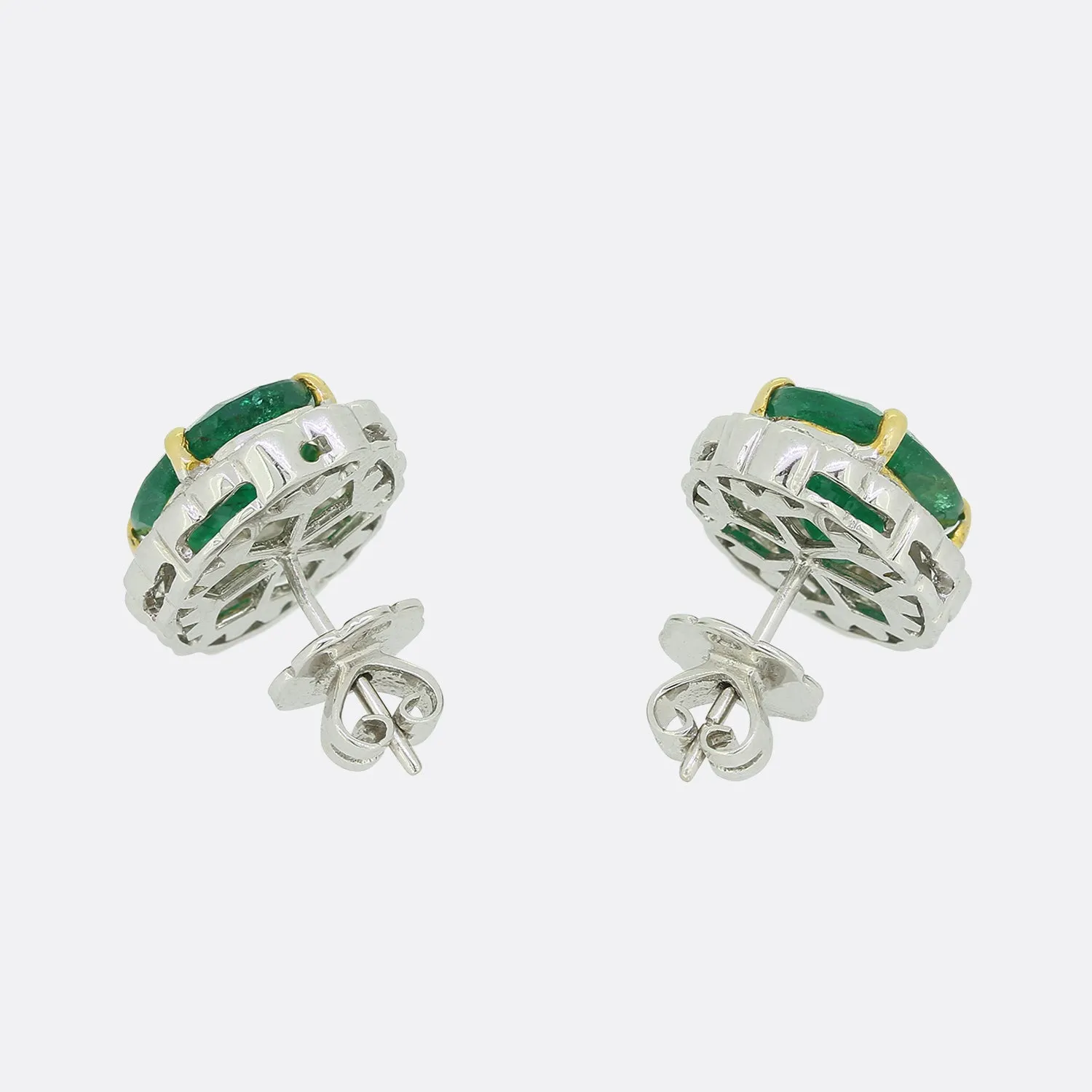 6.00 Carat Emerald and Diamond Cluster Stud Earrings