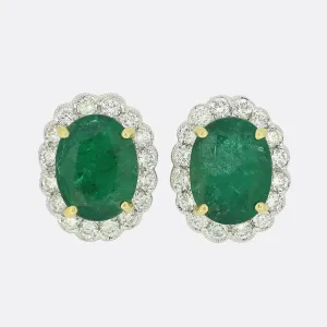 6.00 Carat Emerald and Diamond Cluster Stud Earrings