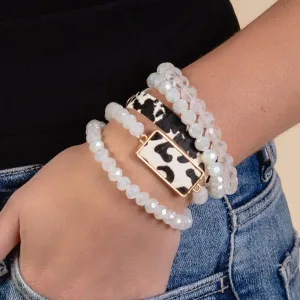 74758 - Animal Print Stacked Bracelets - White