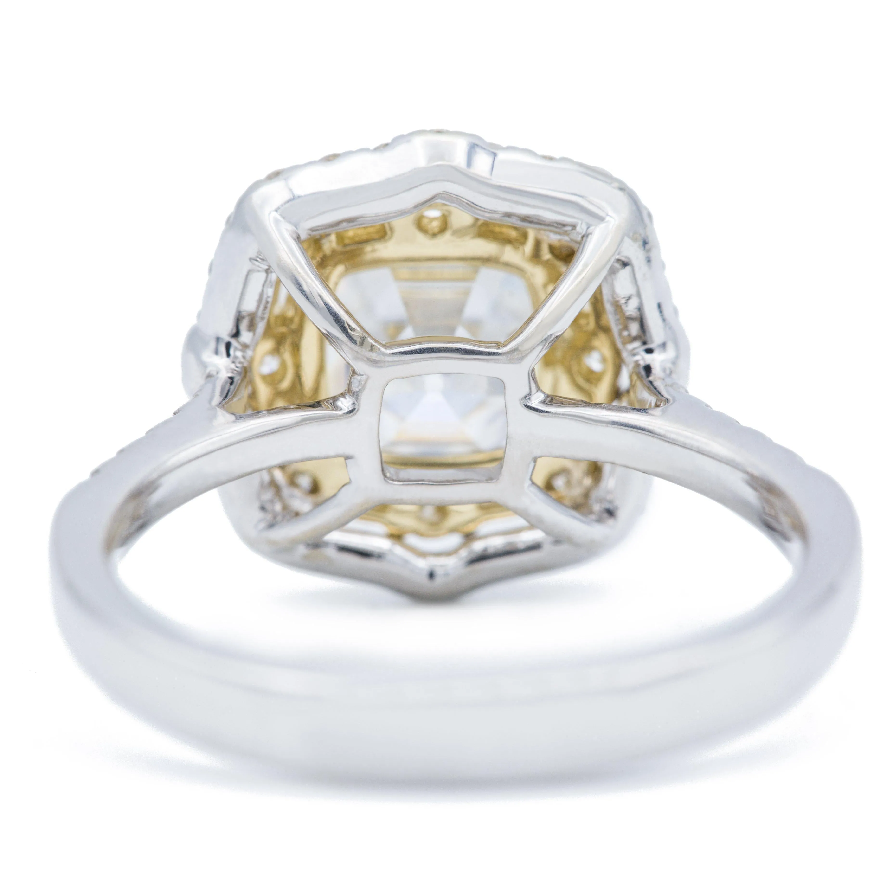 7mm Asscher/Octagon Heirloom Moissanite Two Toned 14k White & Yellow Gold Antique Halo Basket Ring