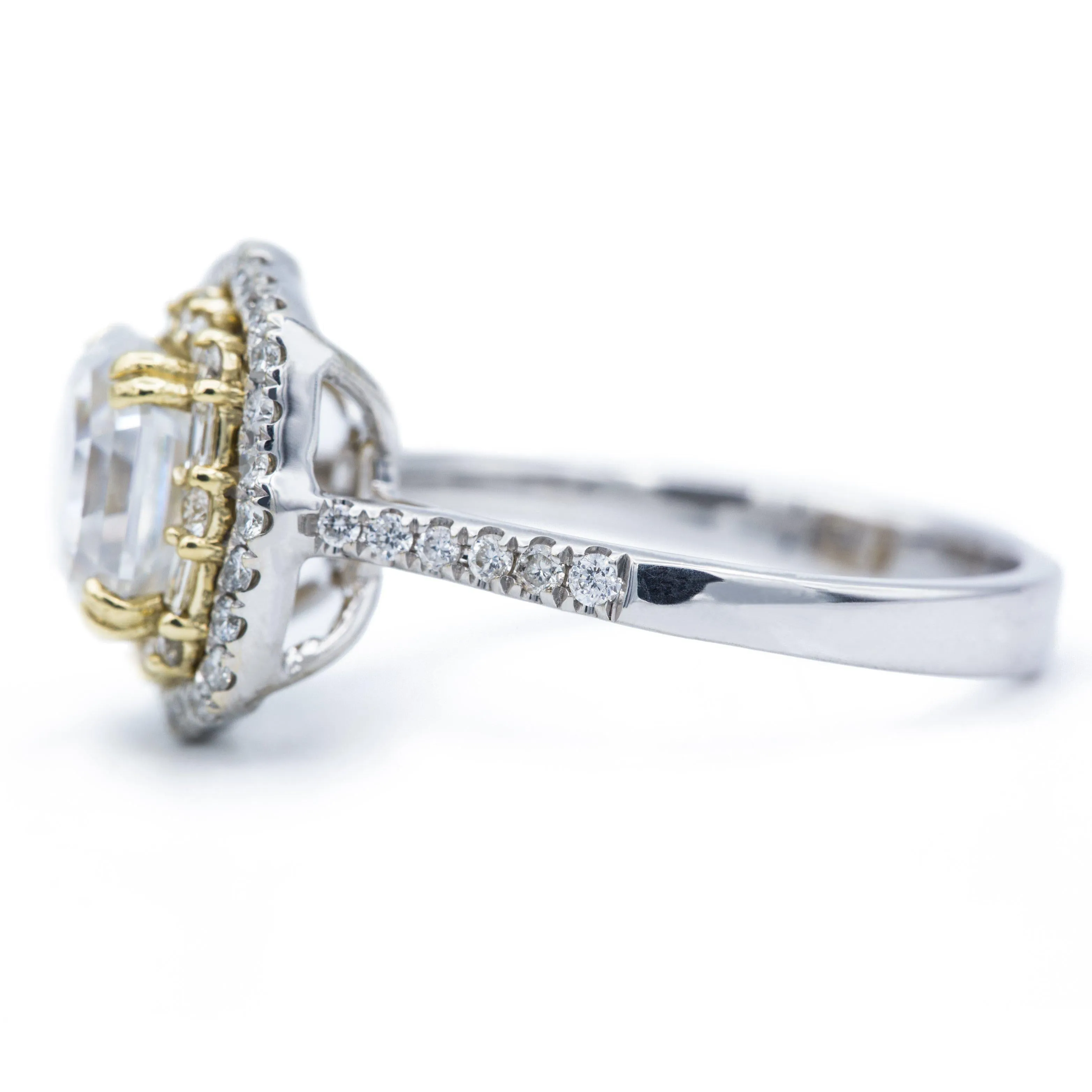7mm Asscher/Octagon Heirloom Moissanite Two Toned 14k White & Yellow Gold Antique Halo Basket Ring