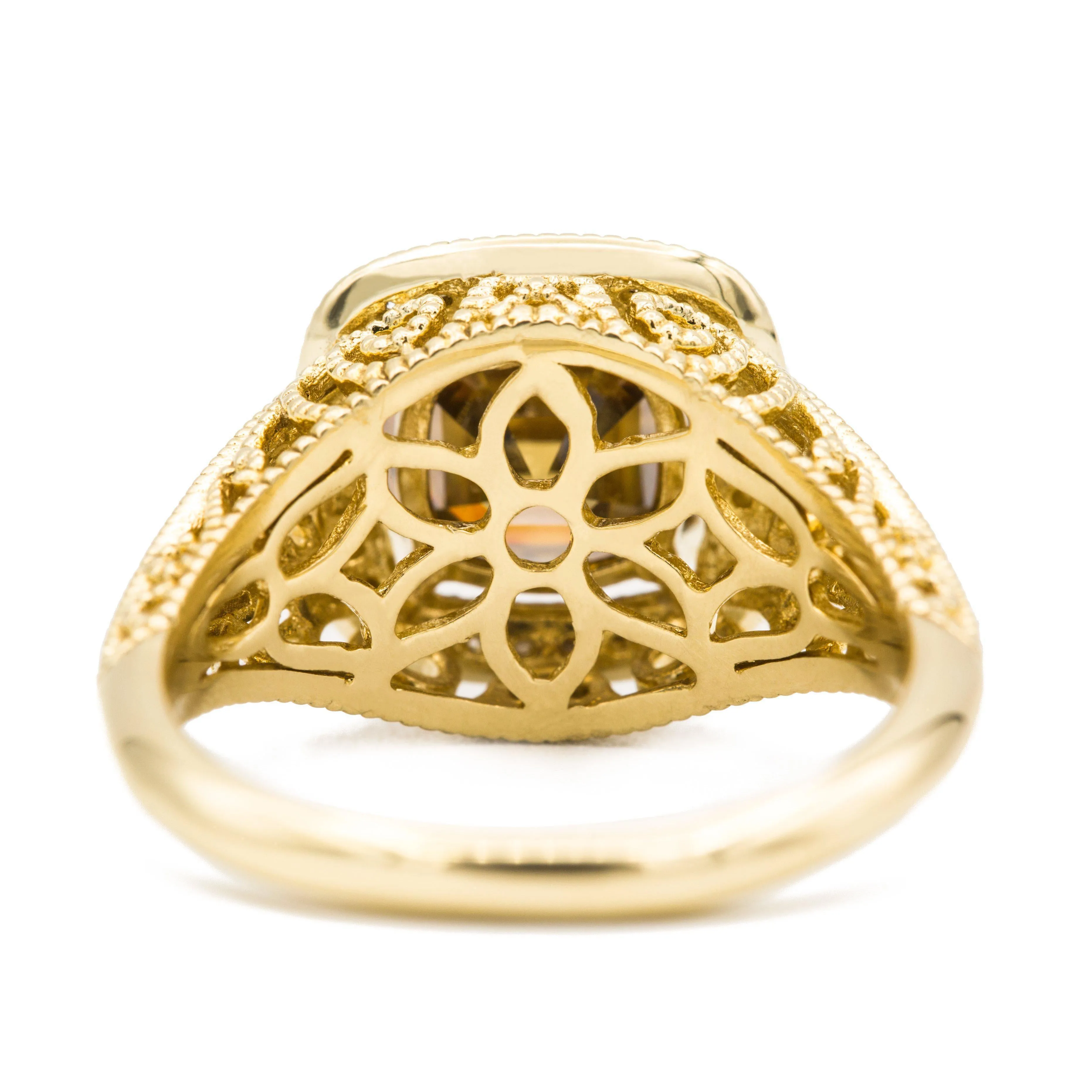 8mm Cognac Asscher Heirloom Center 14k Solid Yellow Gold Exquisite Diamond Filigree Design Setting