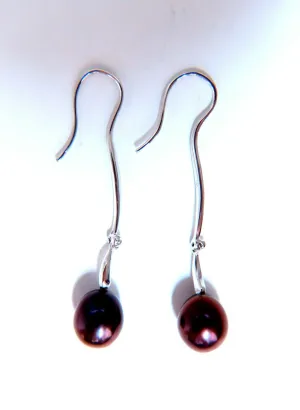8mm Dangling Fresh Water Pearl Earrings 14kt Gold