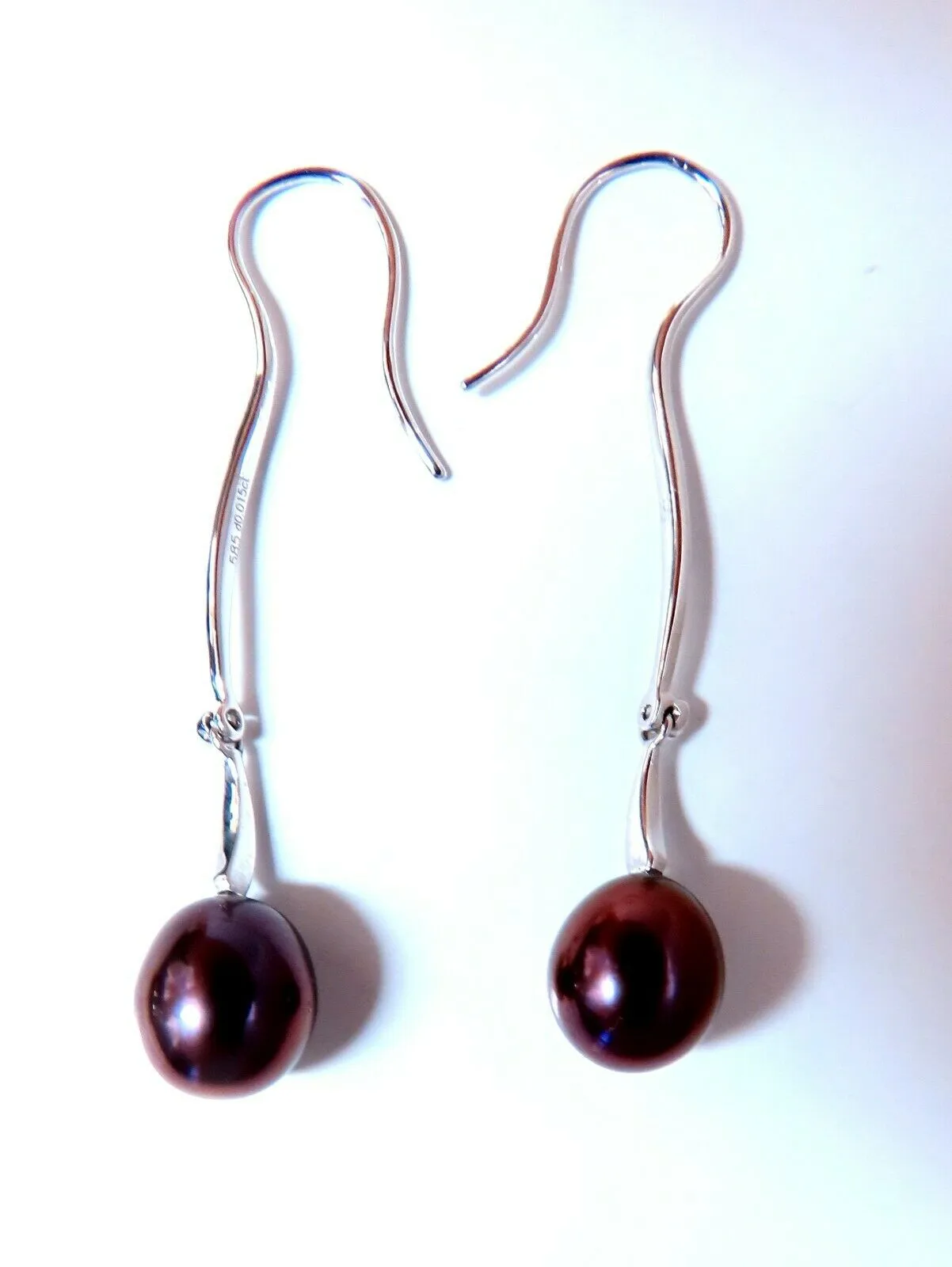 8mm Dangling Fresh Water Pearl Earrings 14kt Gold