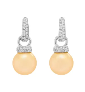8mm South-Sea Pearl with 1.61ct Round Diamonds in 18K White Gold Dangle Drop Earrings