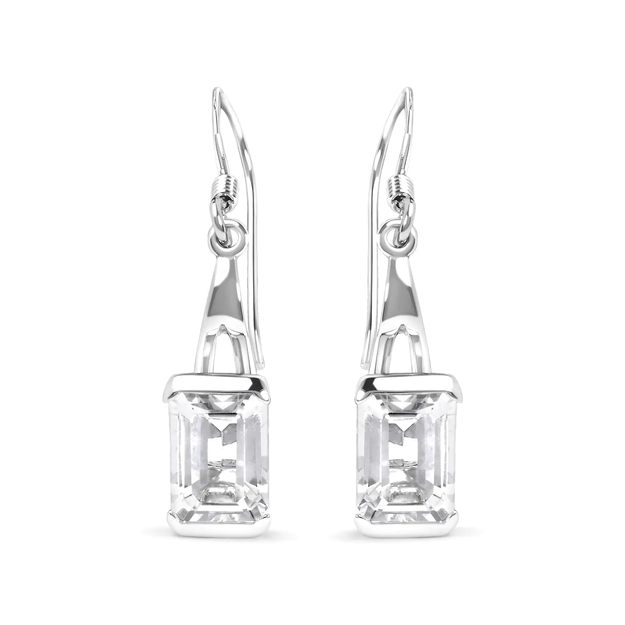 .925 Sterling Silver 3.0 Cttw Emerald Cut White Topaz Solitaire Dangle Earring - AAA Quality