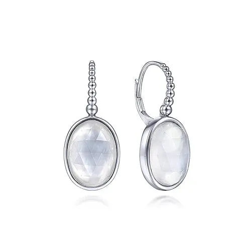 925 Sterling Silver Bujukan Rock Crystal and White Mother of Pearl Drop Earrings