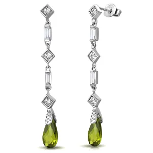 925 Sterling Silver White Green Emerald-Tone CZ Long Drop Earrings