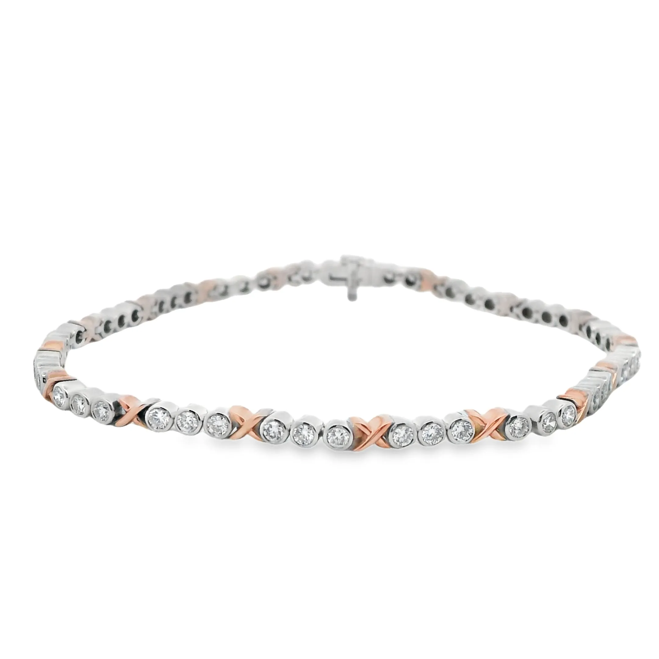 9ct White And Rose Gold Lab Grown Diamond Bezel Set Criss-Cross Necklace TDW= 3.90ct