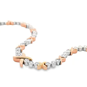 9ct White And Rose Gold Lab Grown Diamond Bezel Set Criss-Cross Necklace TDW= 3.90ct