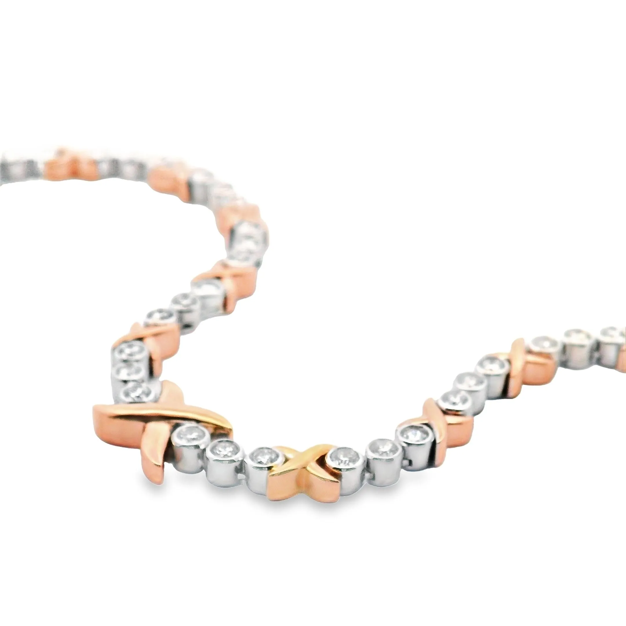 9ct White And Rose Gold Lab Grown Diamond Bezel Set Criss-Cross Necklace TDW= 3.90ct